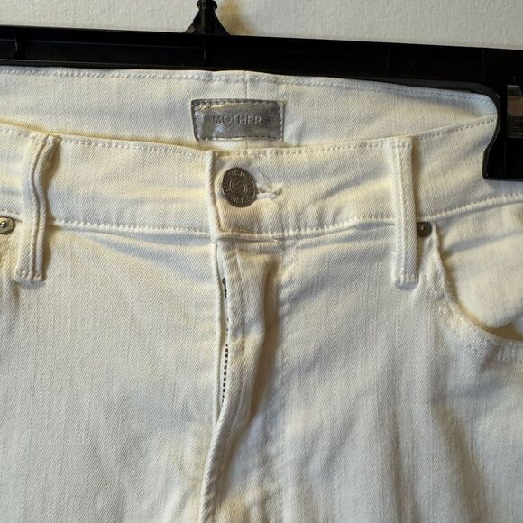 MOTHER The Insider Crop Step Fray Jeans Little Miss Innocent White Size 31 - Picture 3 of 7